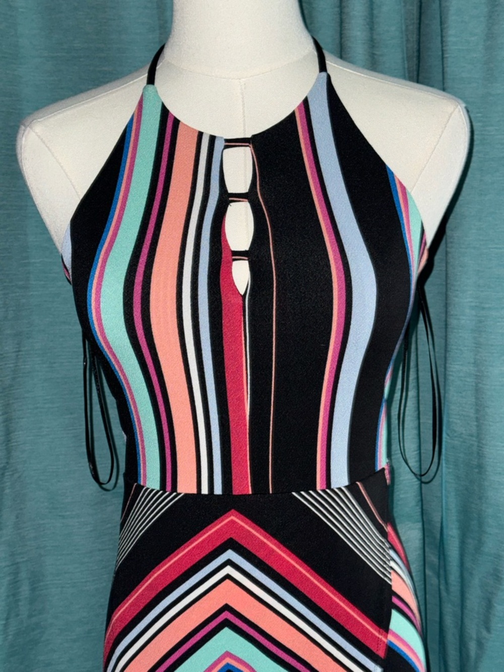 Candie's Women’s Junior Black Multicolor Striped Halter Dress XS